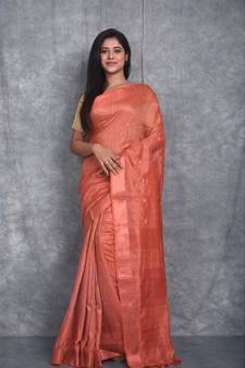 copper Silk Baswada With Copper Zari Boota saree with blouse