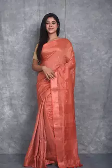 copper Silk Baswada With Copper Zari Boota saree with blouse