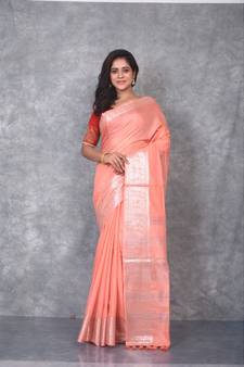 peach Silk Viscous Carry Jackard Border saree with blouse