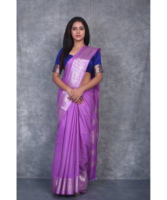 Purple Silk Viscous Carry Jackard Border saree with blouse 1