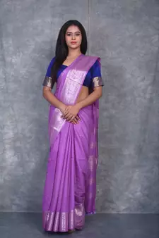 Purple Silk Viscous Carry Jackard Border saree with blouse