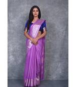 Purple Silk Viscous Carry Jackard Border saree with blouse