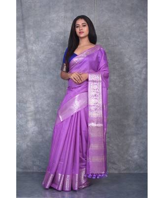 Purple Silk Viscous Carry Jackard Border saree with blouse 2