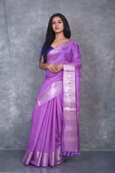 Purple Silk Viscous Carry Jackard Border saree with blouse