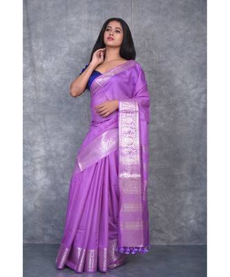 Purple Silk Viscous Carry Jackard Border saree with blouse 3