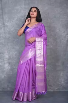 Purple Silk Viscous Carry Jackard Border saree with blouse