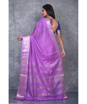 Purple Silk Viscous Carry Jackard Border saree with blouse 4