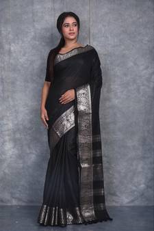 Black Silk Viscous Carry Jackard Border saree with blouse