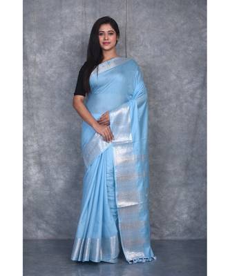 sky blue Silk Viscous Carry Jackard Border saree with blouse 1