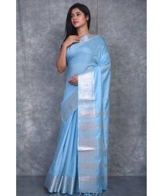 sky blue Silk Viscous Carry Jackard Border saree with blouse 2