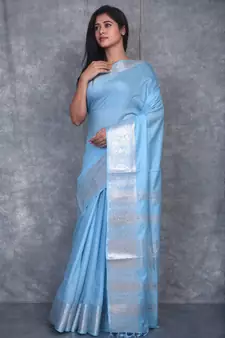 sky blue Silk Viscous Carry Jackard Border saree with blouse