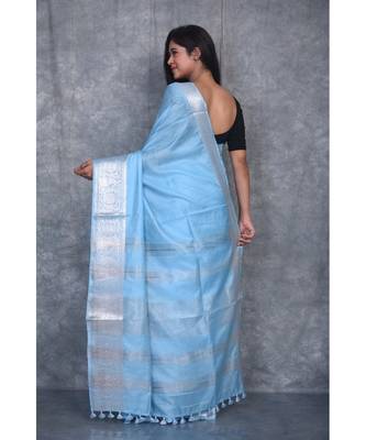 sky blue Silk Viscous Carry Jackard Border saree with blouse 3