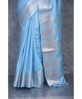 sky blue Silk Viscous Carry Jackard Border saree with blouse 4