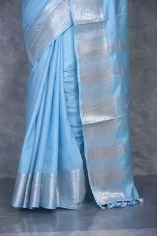 sky blue Silk Viscous Carry Jackard Border saree with blouse