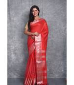 blood red Silk Viscous Carry Jackard Border saree with blouse