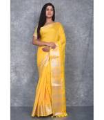 yellow Silk Viscous Carry Jackard Border saree with blouse