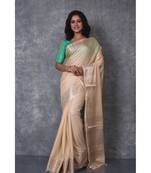 cream Silk Viscous Matka Jackard Border saree with blouse