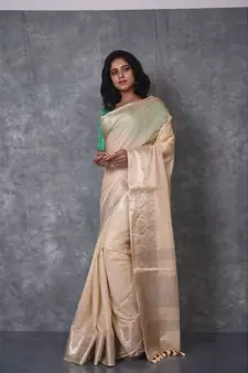 cream Silk Viscous Matka Jackard Border saree with blouse