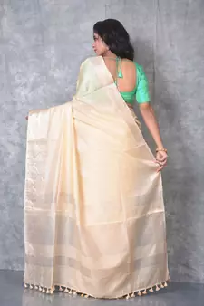 cream Silk Viscous Matka Jackard Border saree with blouse