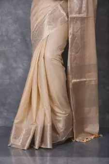 cream Silk Viscous Matka Jackard Border saree with blouse