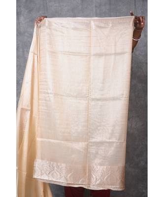 cream Silk Viscous Matka Jackard Border saree with blouse 5