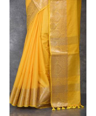 yellow Silk Viscous Matka Jackard Border saree with blouse 4