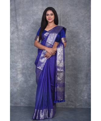 navy blue Silk Viscous Matka Jackard Border saree with blouse 1