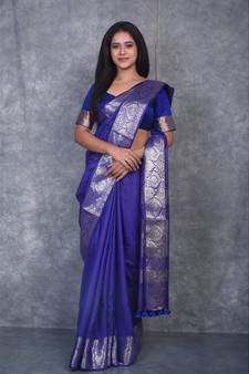 navy blue Silk Viscous Matka Jackard Border saree with blouse