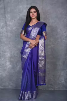 navy blue Silk Viscous Matka Jackard Border saree with blouse