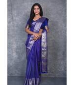 navy blue Silk Viscous Matka Jackard Border saree with blouse
