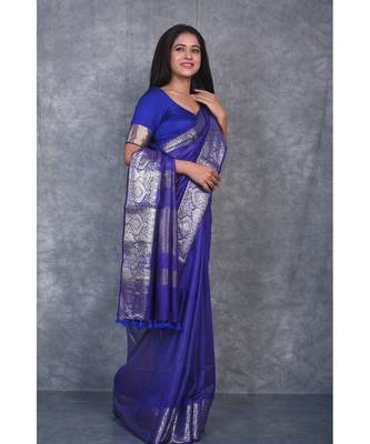 navy blue Silk Viscous Matka Jackard Border saree with blouse 2