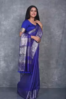 navy blue Silk Viscous Matka Jackard Border saree with blouse