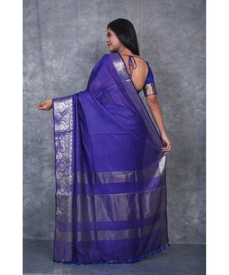 navy blue Silk Viscous Matka Jackard Border saree with blouse 3