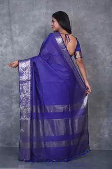 navy blue Silk Viscous Matka Jackard Border saree with blouse