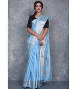 sky blue Silk Viscous Matka Jackard Border saree with blouse
