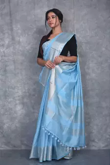 sky blue Silk Viscous Matka Jackard Border saree with blouse