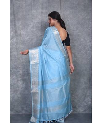 sky blue Silk Viscous Matka Jackard Border saree with blouse 3