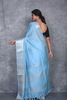 sky blue Silk Viscous Matka Jackard Border saree with blouse
