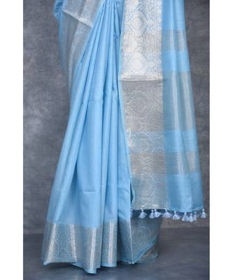sky blue Silk Viscous Matka Jackard Border saree with blouse 4