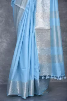 sky blue Silk Viscous Matka Jackard Border saree with blouse