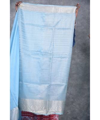 sky blue Silk Viscous Matka Jackard Border saree with blouse 5