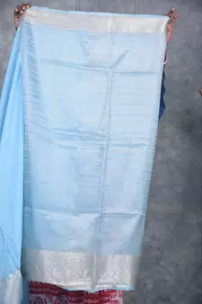 sky blue Silk Viscous Matka Jackard Border saree with blouse