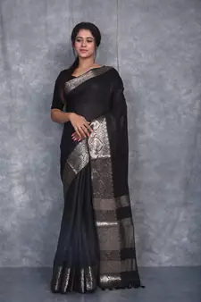 Black Silk Viscous Matka Jackard Border saree with blouse