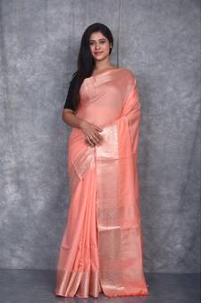 peach Silk Viscous Matka Jackard Border saree with blouse