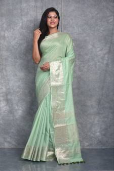 light sea green Silk Viscous Matka Jackard Border saree with blouse