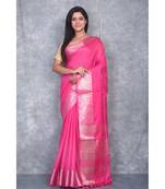 pink Silk Viscous Matka Jackard Border saree with blouse