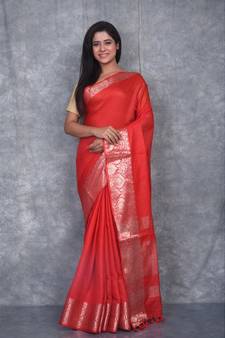 blood red Silk Viscous Matka Jackard Border saree with blouse