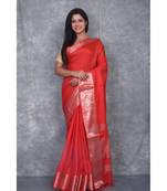 blood red Silk Viscous Matka Jackard Border saree with blouse