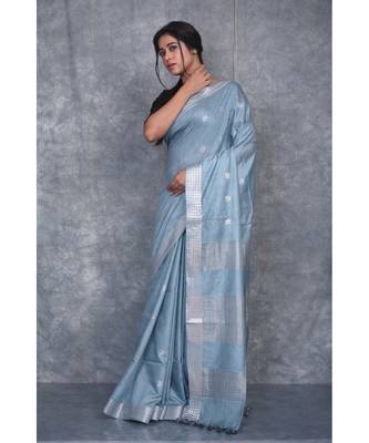 teal Silk Baswada With Anmol Zari Boota saree with blouse 2