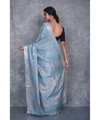 teal Silk Baswada With Anmol Zari Boota saree with blouse 3